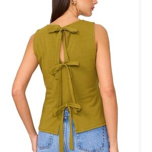 1. state Avocado Green Sleeveless Bow Back Top